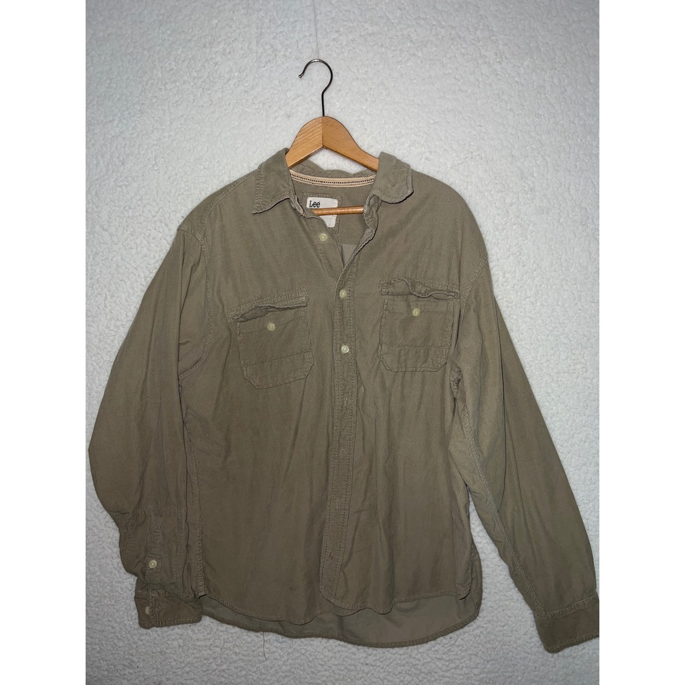 Lee Dungarees Mens XL Corduroy Button Down Shirt Tan Long Sleeve Cotton